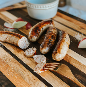 Organic Apple and smoked bacon sausages